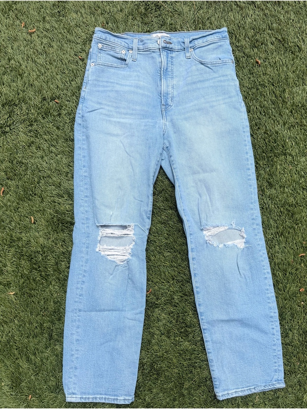 Madewell Light Blue Distressed Straight-Leg Jeans